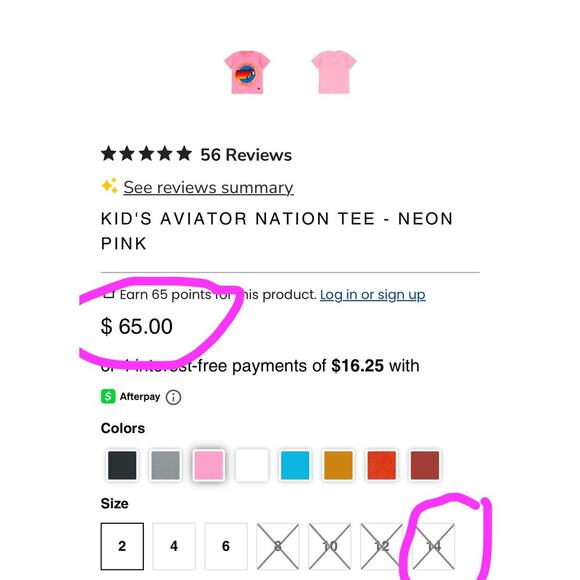 AVIATOR NATION  Kids NEON PINK Venice Graphic Logo TEE/T-SHIRT | PRELOVED!! - Picture 13 of 14